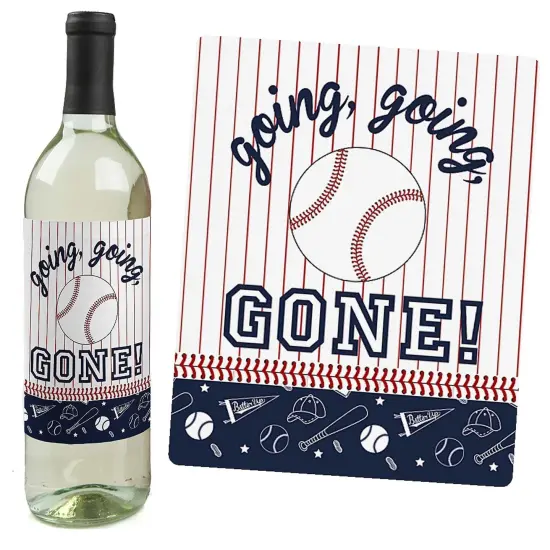 Big Dot of Happiness Batter Up - Baseball - Baby Shower or Birthday Party Decorations for Women and Men - Wine Bottle Label Stickers - Set of 4 {3}