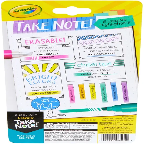 Crayola Take Note! Erasable Highlighters 6/Pkg-Assorted Colors {4}