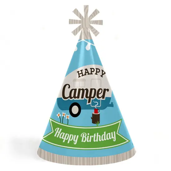 Big Dot of Happiness Happy Camper - Cone Camping Happy Birthday Party Hats for Kids and Adults - Set of 8 (Standard Size) {1}