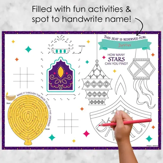 Big Dot of Happiness Happy Diwali - Paper Festival of Lights Party Coloring Sheets - Activity Placemats - Set of 16 {3}