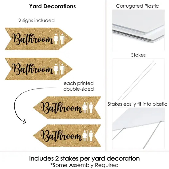 Big Dot of Happiness Gold Wedding Bathroom Signs - Wedding Sign Arrow - Double Sided Directional Yard Signs - Set of 2 Bathroom Signs {6}
