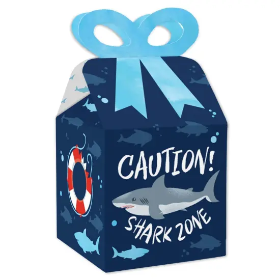 Big Dot of Happiness Shark Zone - Square Favor Gift Boxes - Jawsome Shark Party or Birthday Party Bow Boxes - Set of 12 {1}