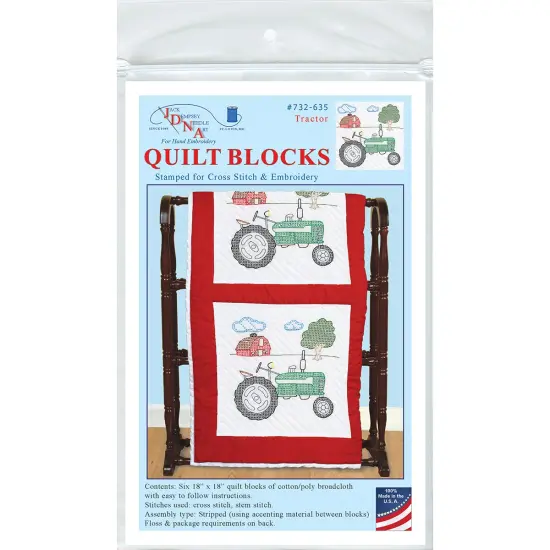 Jack Dempsey Stamped White Quilt Blocks 18"X18" 6/Pkg-Tractor {1}