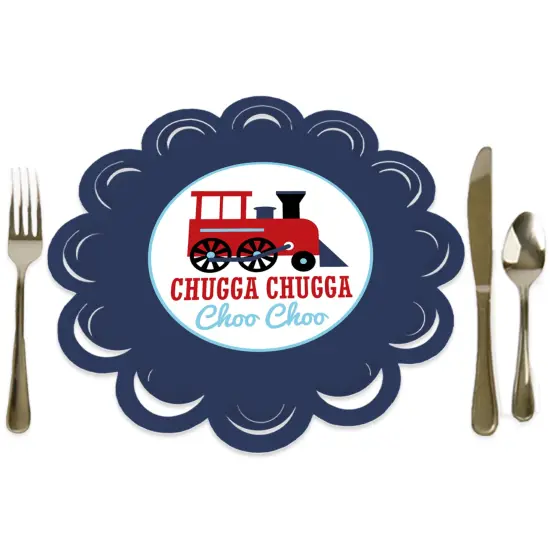 Big Dot of Happiness Railroad Party Crossing - Steam Train Birthday Party or Baby Shower Round Table Decorations - Paper Chargers Place Setting For 12 {1}