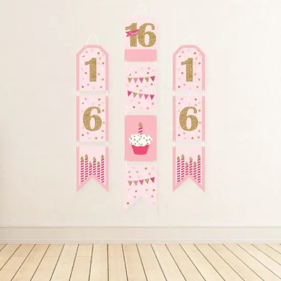 Big Dot of Happiness Sweet 16 - Hanging Vertical Paper Door Banners - 16th Birthday Party Wall Decoration Kit - Indoor Door Decor {4}