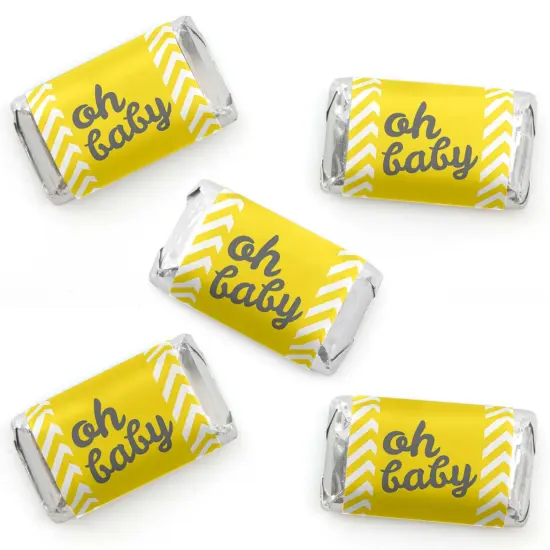 Big Dot of Happiness Hello Little One - Yellow and Gray - Mini Candy Bar Wrapper Stickers - Neutral Baby Shower Small Favors - 40 Count {1}