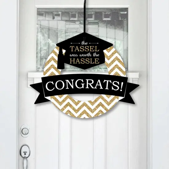 Big Dot of Happiness Tassel Worth The Hassle - Gold - Outdoor Graduation Party Decor - Front Door Wreath {1}