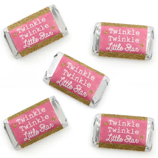Big Dot of Happiness Pink Twinkle Twinkle Little Star - Mini Candy Bar Wrapper Stickers - Baby Shower or Birthday Party Small Favors - 40 Count {1}