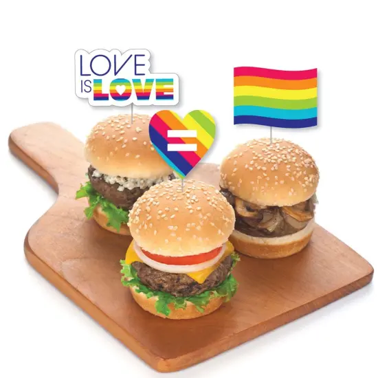 Big Dot of Happiness Love is Love - Pride - Dessert Cupcake Toppers - Rainbow Party Clear Treat Picks - Set of 24 {4}