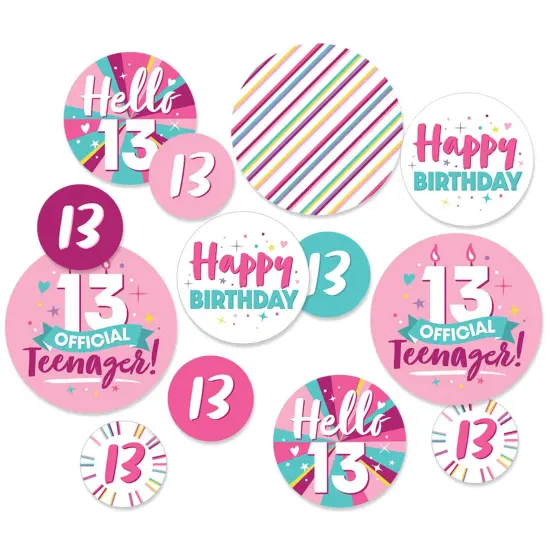 Big Dot of Happiness Girl 13th Birthday - Official Teenager Birthday Party Giant Circle Confetti - Party Decorations - Large Confetti 27 Count {1}