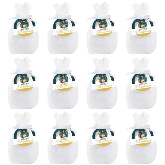 Big Dot of Happiness Holy Nativity - Manger Scene Religious Christmas Clear Goodie Favor Bags - Treat Bags With Tags - Set of 12 {7}