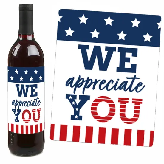 Big Dot of Happiness Happy Veterans Day - Patriotic Decorations for Women and Men - Wine Bottle Label Stickers - Set of 4 {7}