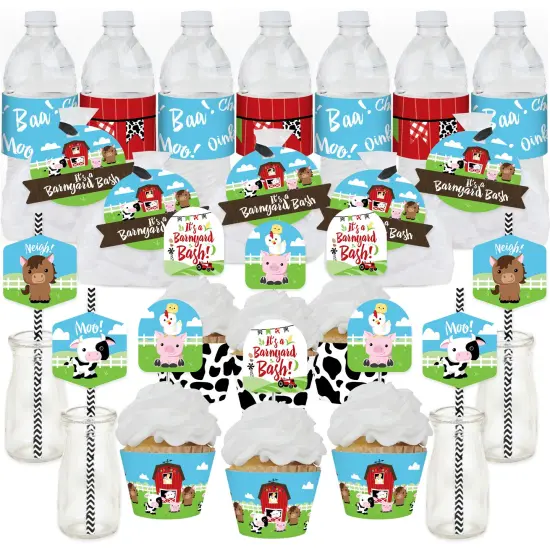Big Dot of Happiness Farm Animals - Barnyard Baby Shower or Birthday Party Favors and Cupcake Kit - Fabulous Favor Party Pack - 100 Pieces {1}