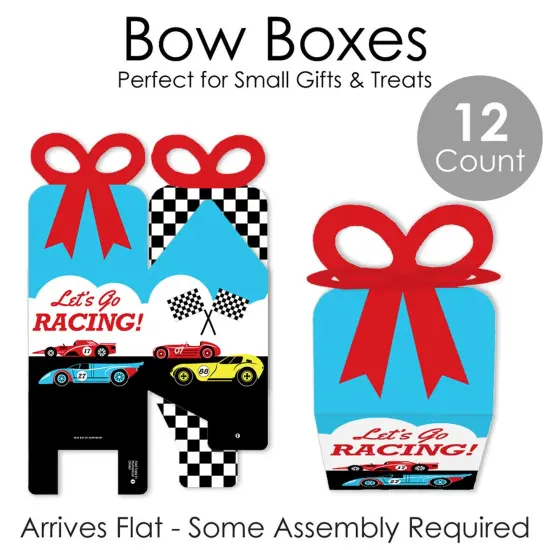 Big Dot of Happiness Let's Go Racing - Racecar - Square Favor Gift Boxes - Race Car Birthday Party or Baby Shower Bow Boxes - Set of 12 {7}