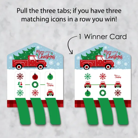 Big Dot of Happiness Merry Little Christmas Tree - Red Truck Christmas Party Game Pickle Cards - Pull Tabs 3-in-a-Row - Set of 12 {4}