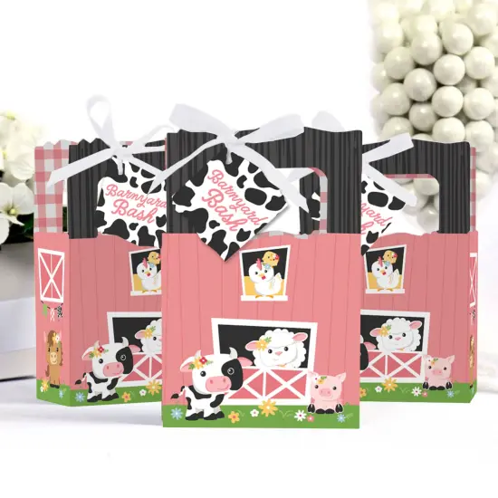 Big Dot of Happiness Girl Farm Animals - Pink Barnyard Baby Shower or Birthday Party Favor Boxes - Set of 12 {4}