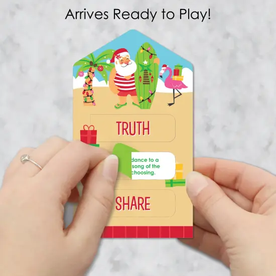 Big Dot of Happiness Tropical Christmas - Beach Santa Holiday Party Game Pickle Cards - Truth, Dare, Share Pull Tabs - Set of 12 {3}