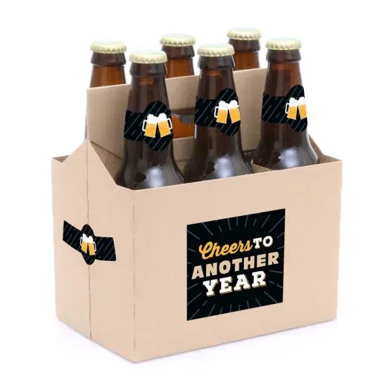 Big Dot of Happiness Cheers and Beers Happy Birthday - Birthday Party Decorations for Women and Men - 6 Beer Bottle Label Stickers and 1 Carrier {3}