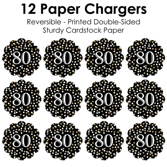 Big Dot of Happiness Adult 80th Birthday - Gold - Birthday Party Round Table Decorations - Paper Chargers - Place Setting For 12 {7}