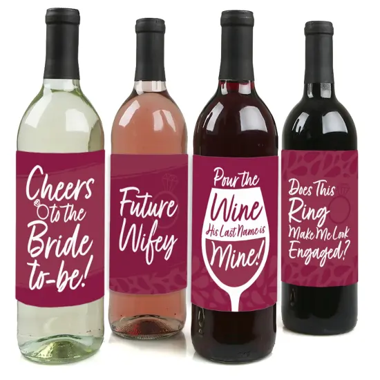 Big Dot of Happiness Burgundy Elegantly Simple - Wedding or Bridal Shower Guest Party Favors Decorations- Wine Bottle Label Stickers - Set of 4 {1}