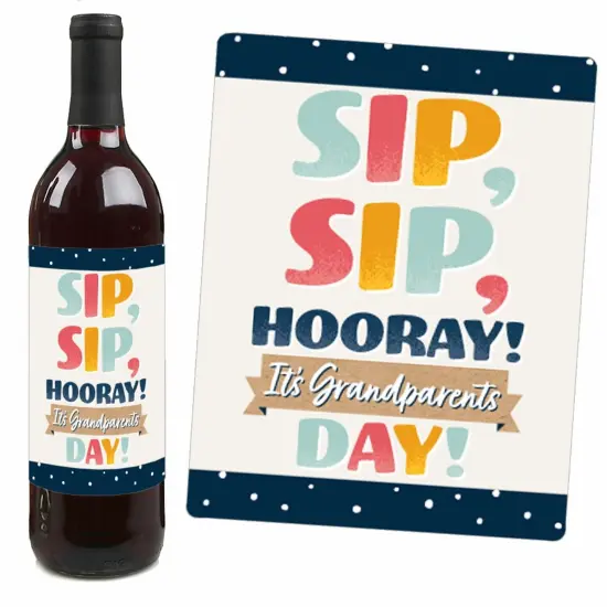 Big Dot of Happiness Happy Grandparents Day - Grandma & Grandpa Party Decorations for Women and Men - Wine Bottle Label Stickers - Set of 4 {4}