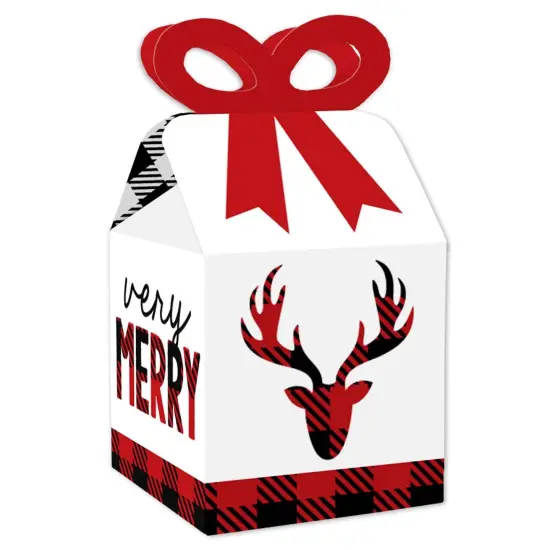 Big Dot of Happiness Prancing Plaid - Square Favor Gift Boxes - Reindeer Holiday and Christmas Party Bow Boxes - Set of 12 {1}