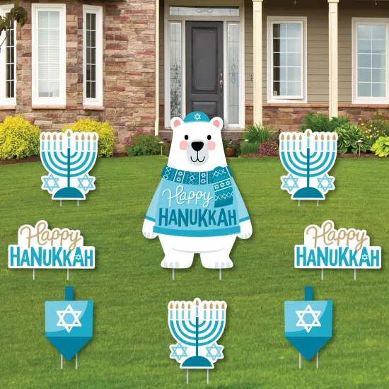 Big Dot of Happiness Hanukkah Bear - Yard Sign and Outdoor Lawn Decorations - Holiday Sweater Party Yard Signs - Set of 8 {1}