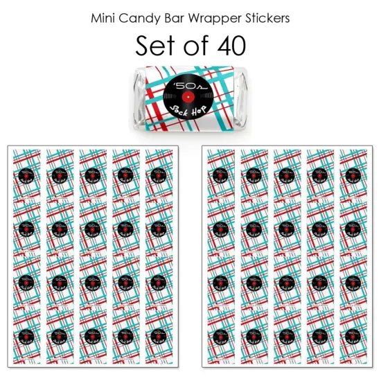 Big Dot of Happiness 50's Sock Hop - Mini Candy Bar Wrapper Stickers - 1950s Rock N Roll Party Small Favors - 40 Count {4}