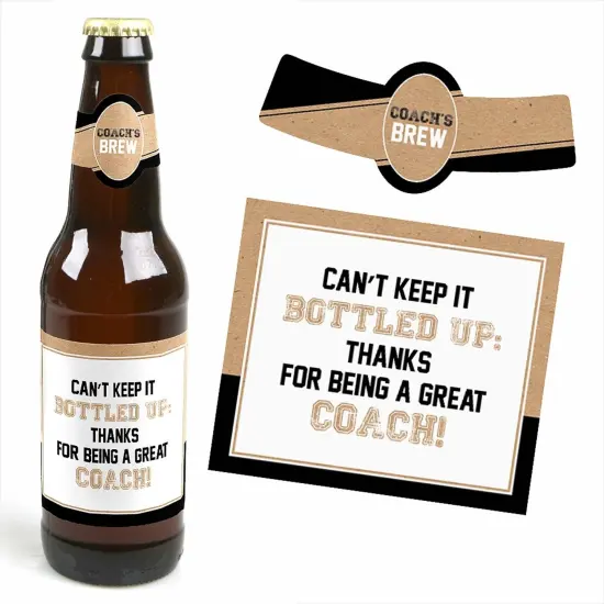 Big Dot of Happiness Coach Appreciation Gift - First Day of School or Christmas Gifts for Women and Men - 6 Beer Bottle Label Stickers and 1 Carrier {4}