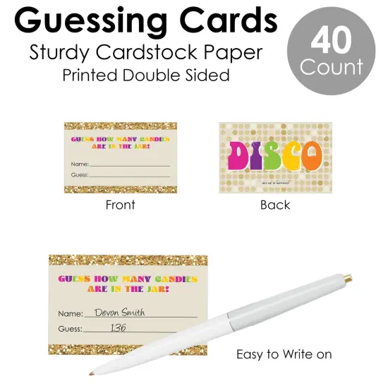 Big Dot of Happiness 70&rsquo;s Disco - How Many Candies 1970s Disco Fever Party Game - 1 Stand and 40 Cards - Candy Guessing Game {7}