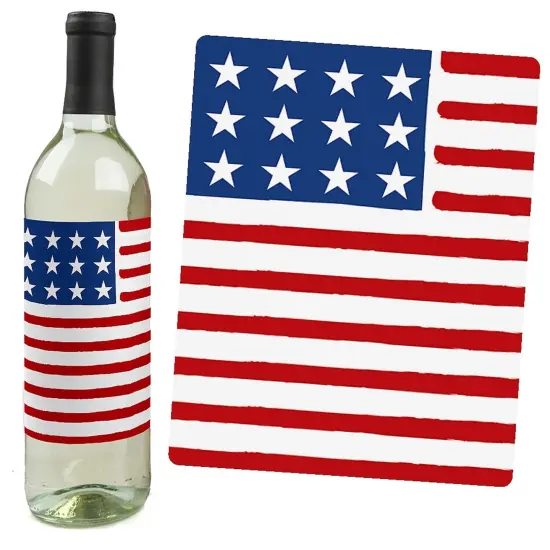 Big Dot of Happiness Stars and Stripes - Memorial Day, 4th of July & Labor Day USA Patriotic Party Decorations - Wine Bottle Label Stickers - Set of 4 {3}