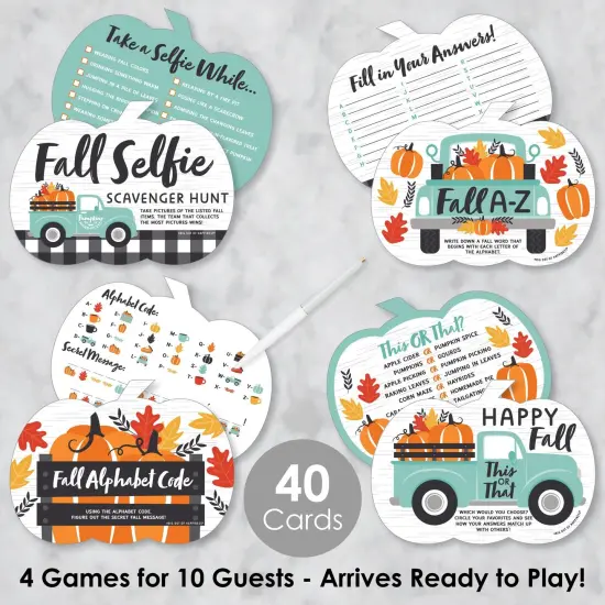 Big Dot of Happiness Happy Fall Truck - 4 Harvest Pumpkin Party Games - 10 Cards Each - Gamerific Bundle {3}