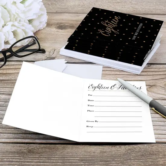 Big Dot of Happiness Chic 18th Birthday - Black and Gold - Fill In Birthday Party Invitations (8 count) {6}