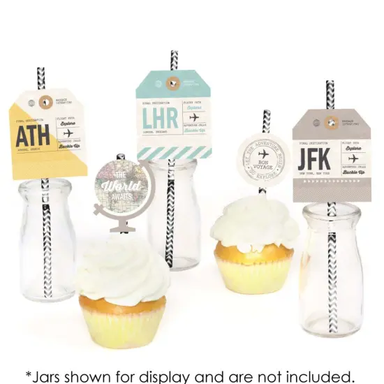 Big Dot of Happiness World Awaits Paper Straw Decor - Travel Themed Party Striped Decorative Straws - Set of 24 {6}