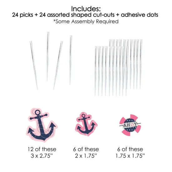 Big Dot of Happiness Ahoy - Nautical Girl - Dessert Cupcake Toppers - Baby Shower or Birthday Party Clear Treat Picks - Set of 24 {7}