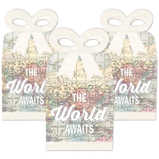 Big Dot of Happiness World Awaits - Square Favor Gift Boxes - Travel Themed Party Bow Boxes - Set of 12 {3}