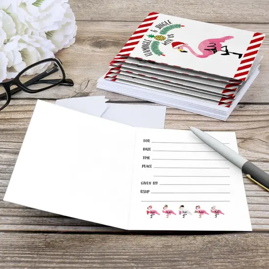Big Dot of Happiness Flamingle Bells - Fill-in Tropical Flamingo Christmas Party Invitations (8 Count) {6}