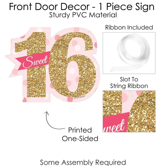 Big Dot of Happiness Sweet 16 - Hanging Porch 16th Birthday Party Outdoor Decorations - Front Door Decor - 1 Piece Sign {6}