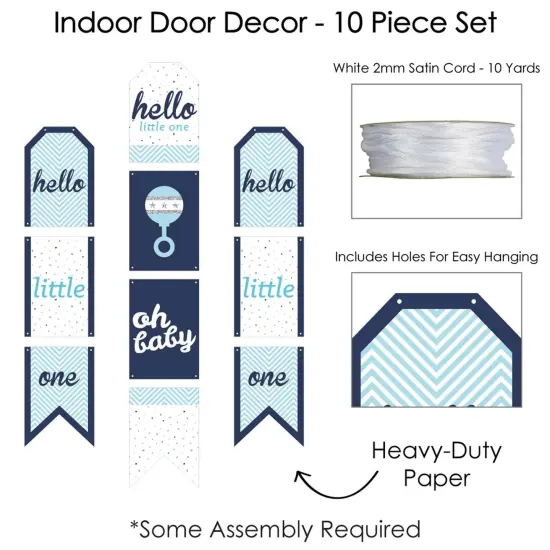 Big Dot of Happiness Hello Little One - Blue and Silver - Hanging Vertical Paper Door Banners - Boy Baby Shower Wall Decor Kit - Indoor Door Decor {6}