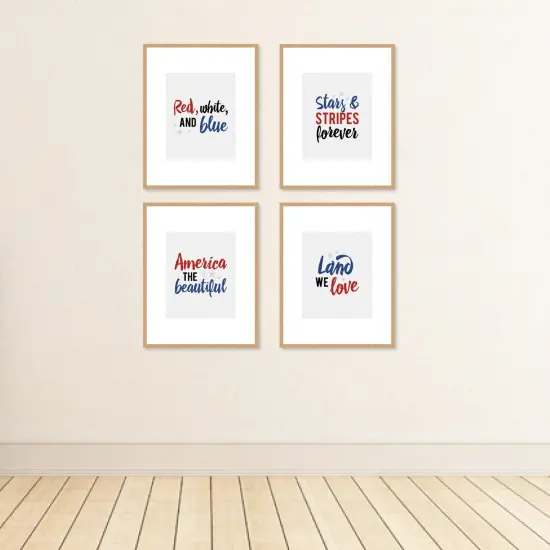 Big Dot of Happiness Stars & Stripes - Unframed Patriotic Linen Paper Wall Art - Set of 4 - Artisms - 8 x 10 inches {4}