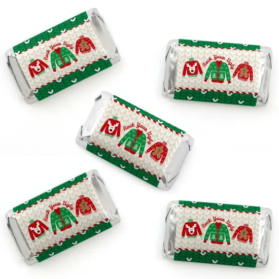 Big Dot of Happiness Ugly Sweater - Mini Candy Bar Wrapper Stickers - Holiday and Christmas Party Small Favors - 40 Count {1}