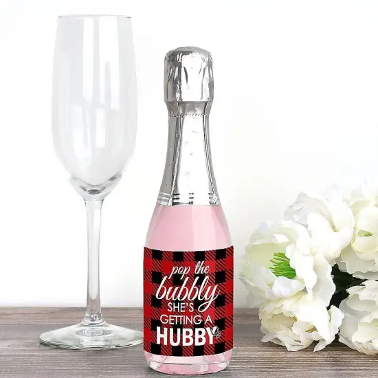 Big Dot of Happiness Flannel Fling Before the Ring - Mini Wine & Champagne Bottle Label Stickers - Buffalo Plaid Bachelorette Party Favor Gift - 16 Ct {4}
