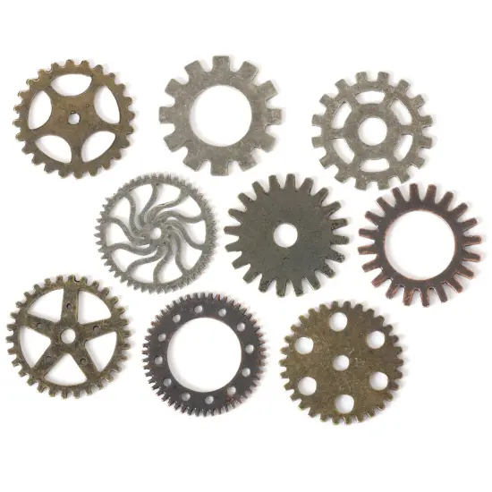 Solid Oak Steampunk Metal Accents 9/Pkg-Gears {2}
