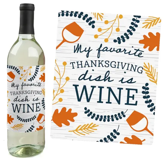 Big Dot of Happiness Happy Thanksgiving - Fall Harvest Party Decorations for Women and Men - Wine Bottle Label Stickers - Set of 4 {3}