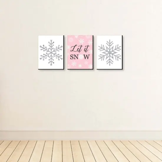 Big Dot of Happiness Pink Winter Wonderland - Christmas Wall Art and Holiday Snowflake Decorations - 7.5 x 10 inches - Set of 3 Prints {4}