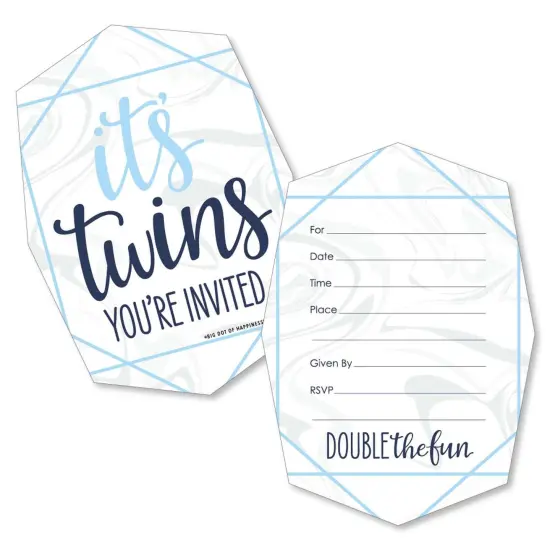 Big Dot of Happiness It's Twin Boys - Shaped Fill-in Invitations - Blue Twins Baby Shower Invitation Cards with Envelopes - Set of 12 {1}