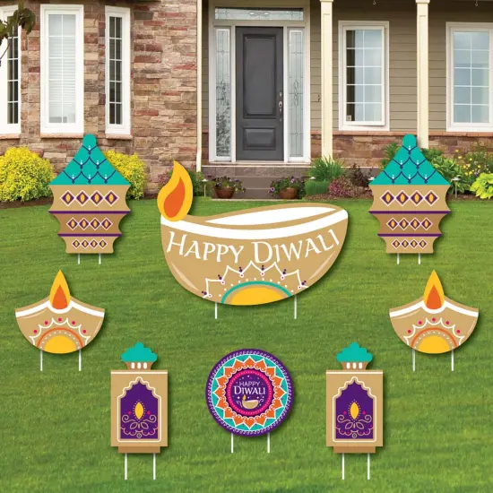 Big Dot of Happiness Happy Diwali - Yard Sign and Outdoor Lawn Decorations - Festival of Lights Party Yard Signs - Set of 8 {1}