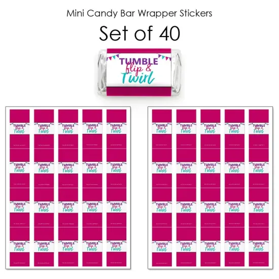 Big Dot of Happiness Tumble, Flip & Twirl - Gymnastics - Mini Candy Bar Wrapper Stickers - Birthday Party or Gymnast Party Small Favors - 40 Count {4}