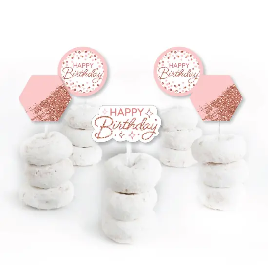 Big Dot of Happiness Pink Rose Gold Birthday - Dessert Cupcake Toppers - Happy Birthday Party Clear Treat Picks - Set of 24 {3}