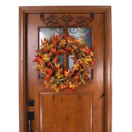 24 in. Holiday Wreath with Lights - Fall Harvest Leaf {2}